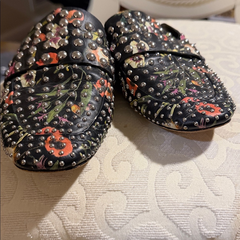 VINCE CAMUTO | Floral Leather Sessa Studded Loafer Mule Slide Shoes - Picture 8 of 8